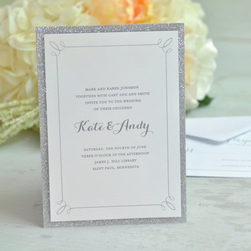 Silver Glitter Print At Home Wedding Invitation Kit | Gartner Studios