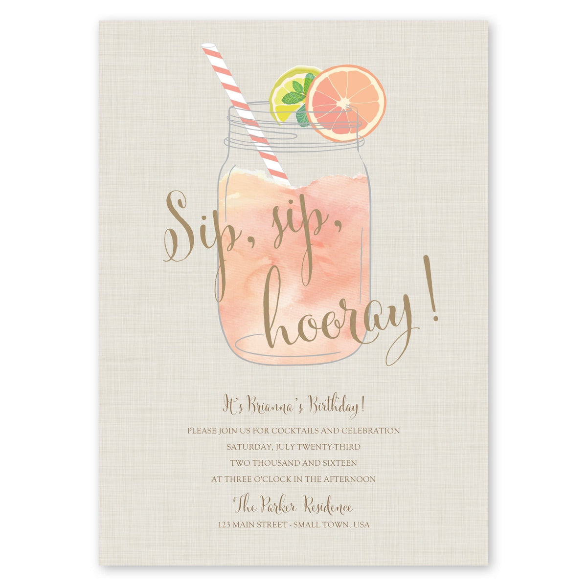 Sip Sip Hooray Birthday Invitation Peach Gartner Studios Birthday Invitation