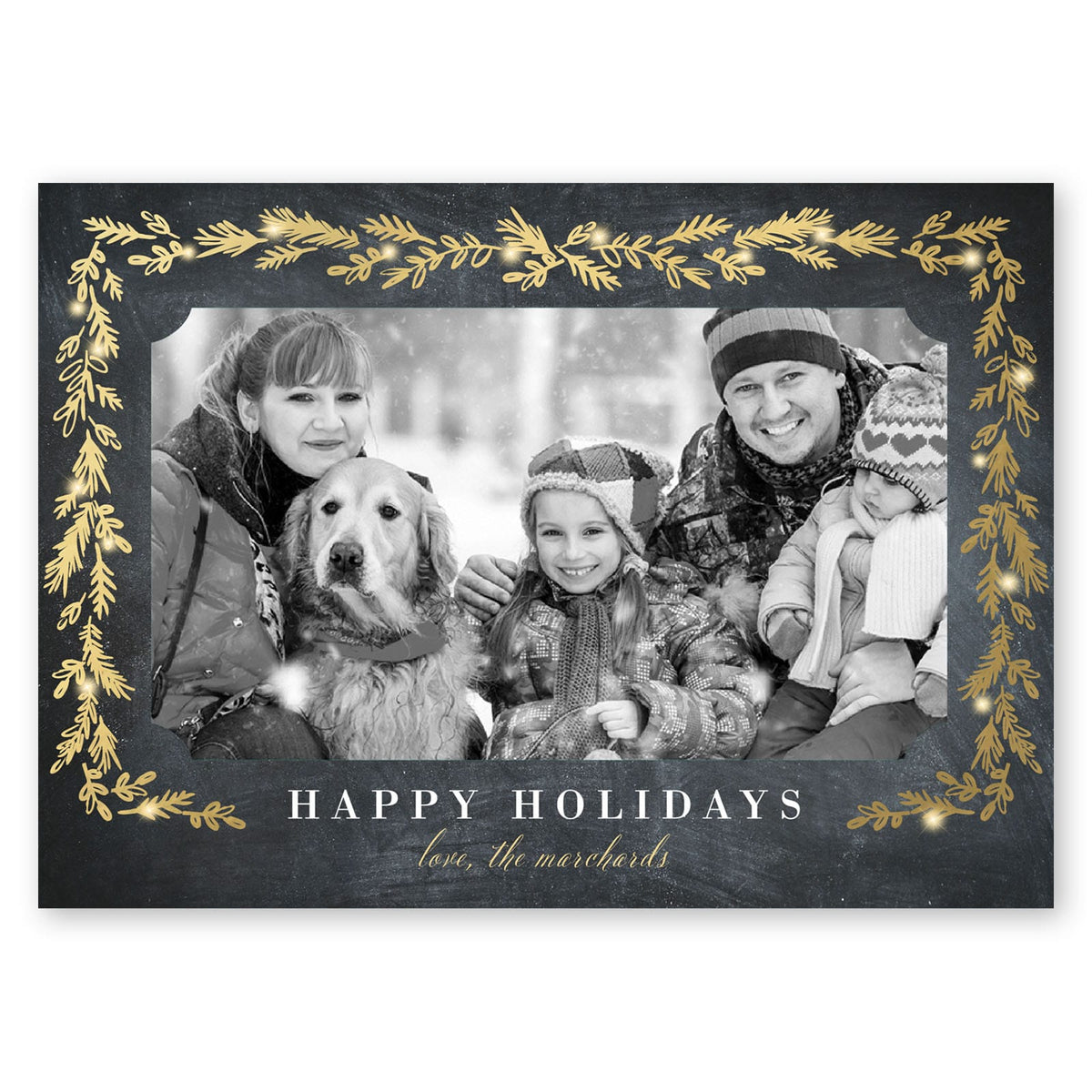 Sprig Border With Lights Holiday Card Gold Gartner Studios Christmas Card 95450