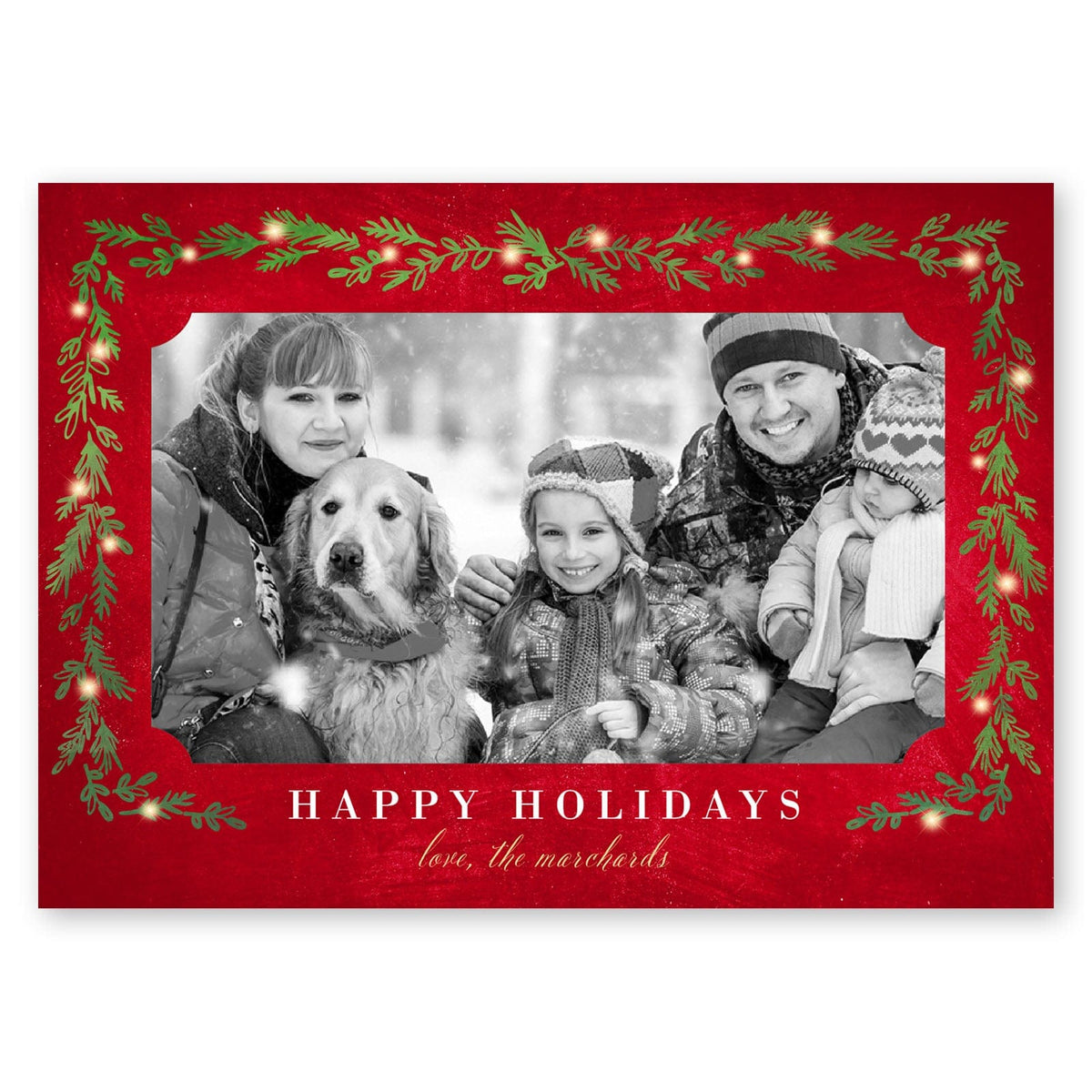 Sprig Border With Lights Holiday Card Red Gartner Studios Christmas Card 95450