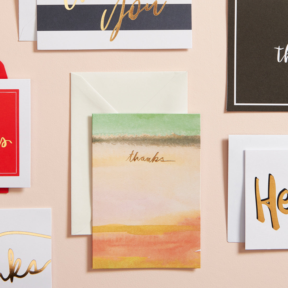 Watercolor And Gold Foil &#39;thanks&#39; Note Card Set Gartner Studios Cards - Thank You 30444