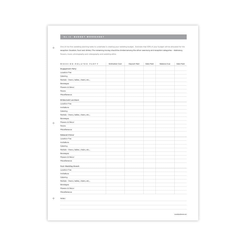 Wedding Planner Worksheets Pdf