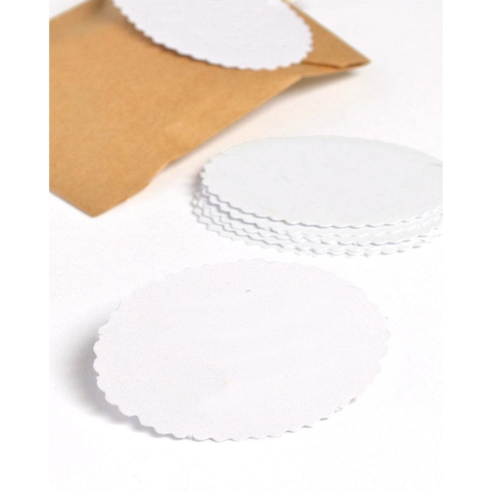 White Printable Scalloped Oval Favor Labels Gartner Studios Labels 86224