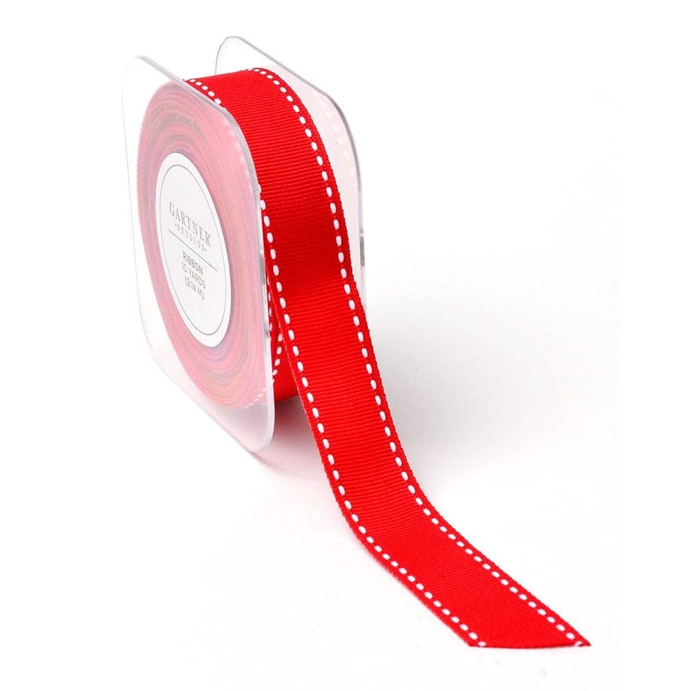 White Stitched Red Ribbon- 10 Yards Gartner Studios Ribbon + Twine 57251