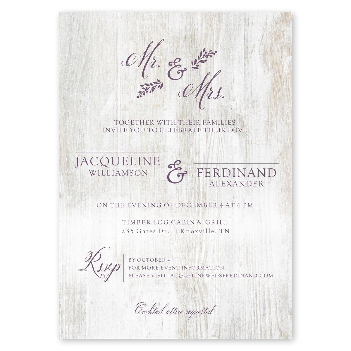 White Wood Wedding Invitation Purple Gartner Studios Wedding Invitation 96952