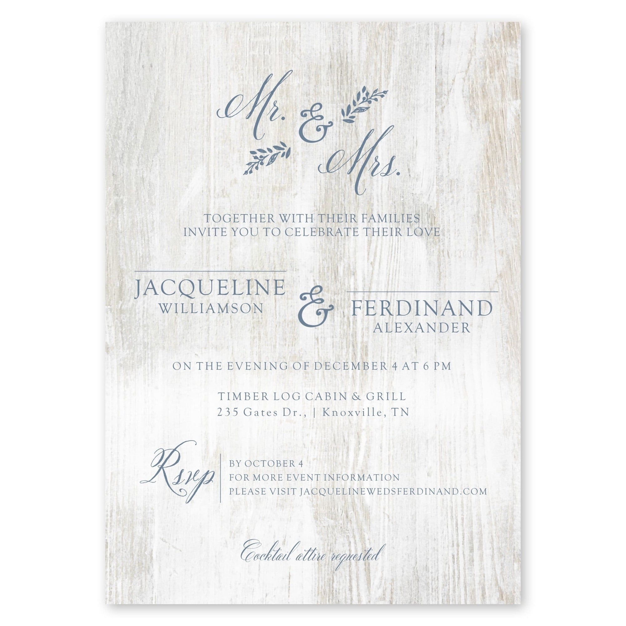 White Wood Wedding Invitation Slate Blue Gartner Studios Wedding Invitation 96952