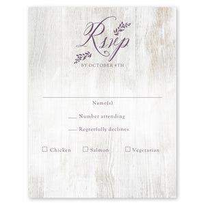 White Wood Wedding Response Card Purple Gartner Studios Response Cards 97208