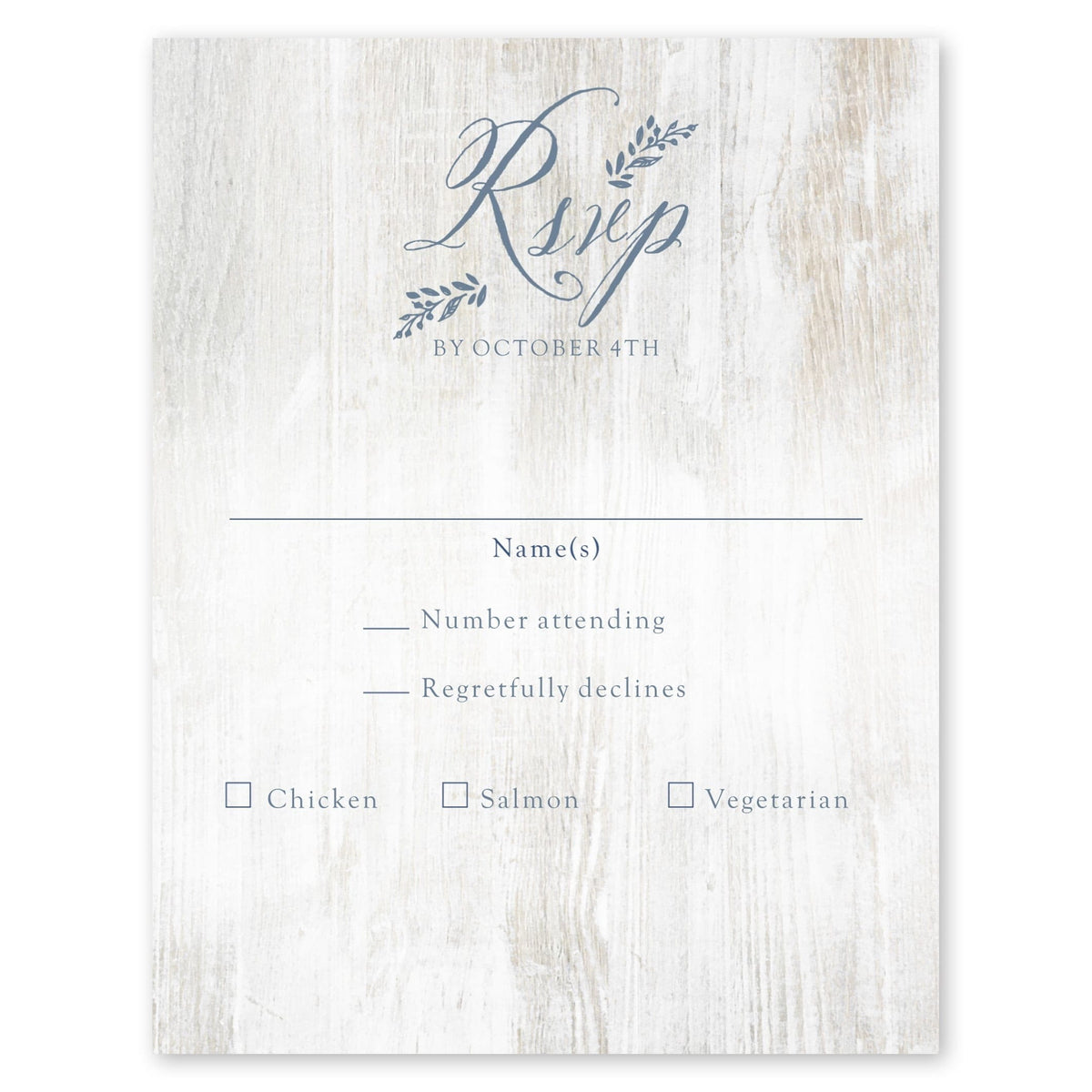 White Wood Wedding Response Card Slate Blue Gartner Studios Response Cards 97208