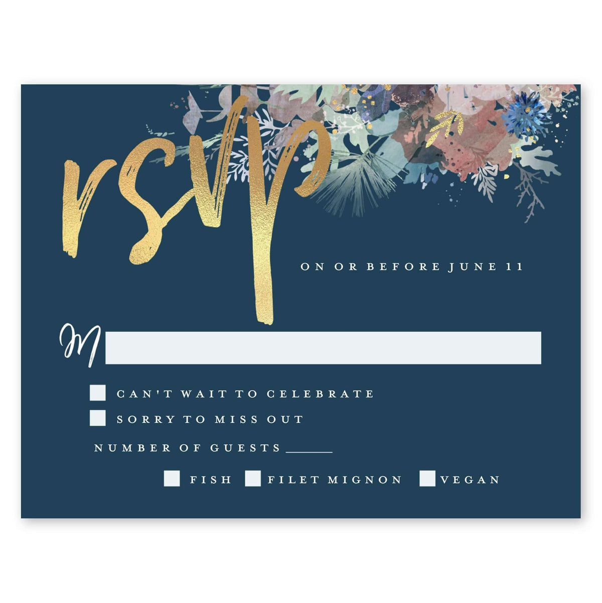 Winter Garden Wedding Response Card Navy Gartner Studios Response Cards 97204
